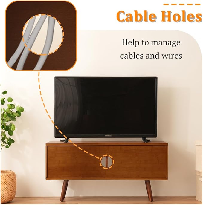 Bamboo TV Stand Entertainment Center, Mid-Century Modern Television Stand for 50-55 inch TVs, Rustic Brown Media Console Table, Open Storage Shelves for Living Room, Bedroom and Home Decor