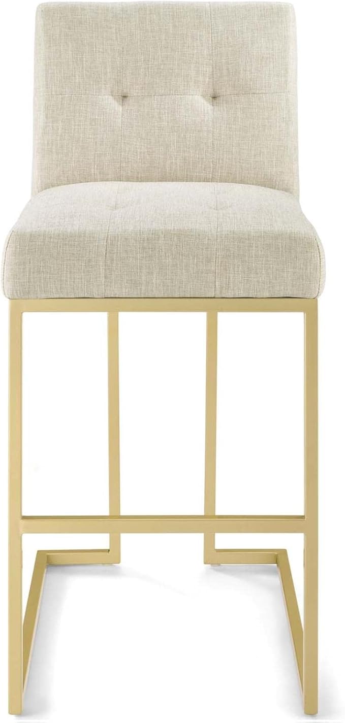 Modway Privy Stainless Steel Upholstered Fabric Bar Stool, Gold Beige