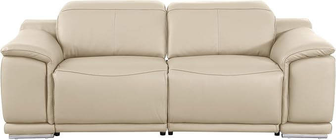 BlackJack Furniture Venice Top Grain Italian Leather Power Recliner Loveseat Sofa - 80" Theater Seating Modern Couch for Living Room Apartment Lounge Home with Adjustable Headrests & USB Port, Beige