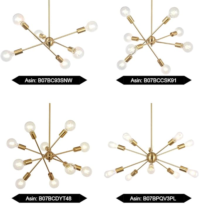 BONLICHT Modern 10 Light Sputnik Chandeliers Brushed Brass with Adjustable Arms Metal Kitchen Light Fixtures Gold Mid Century Pendant Lighting Vintage Industrial Ceiling Lights for Living Room