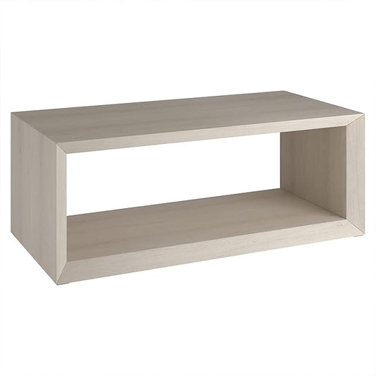 Henn&Hart 48" Rectangular Wood Coffee Table with Open Storage Shelf for Living Room, Family Room, or Office, Beech White