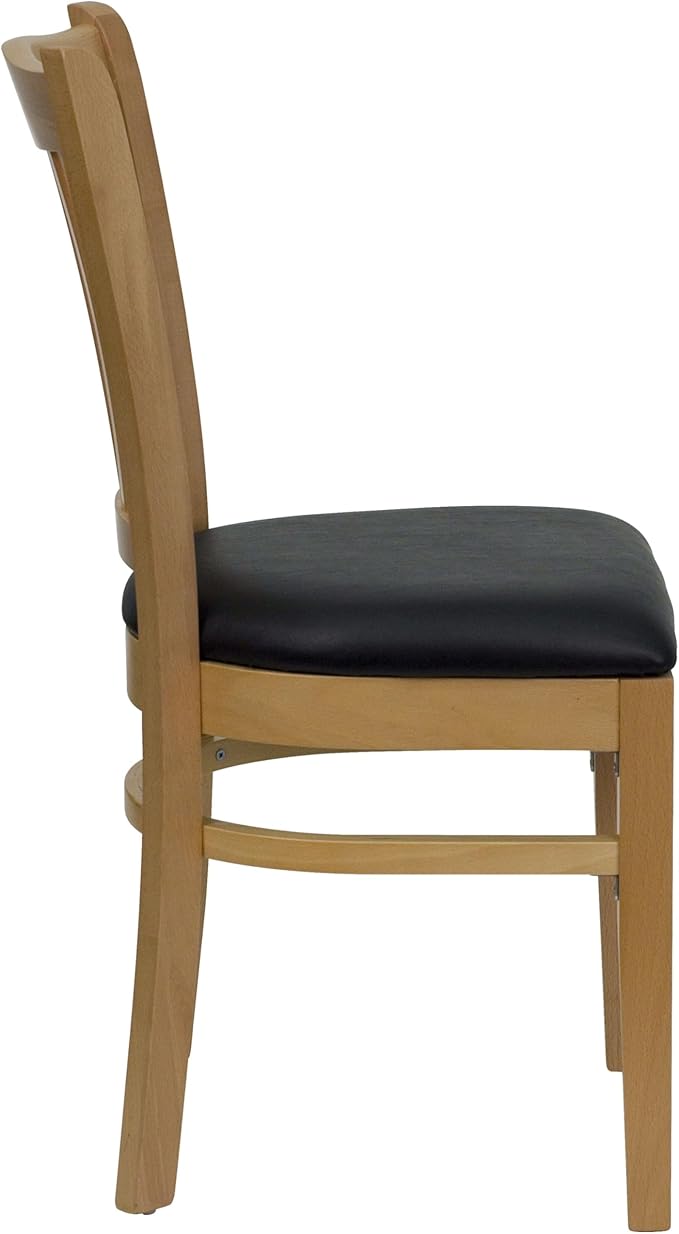 Flash Furniture HERCULES Series Vertical Slat Back Natural Wood Restaurant Chair - Black Vinyl Seat