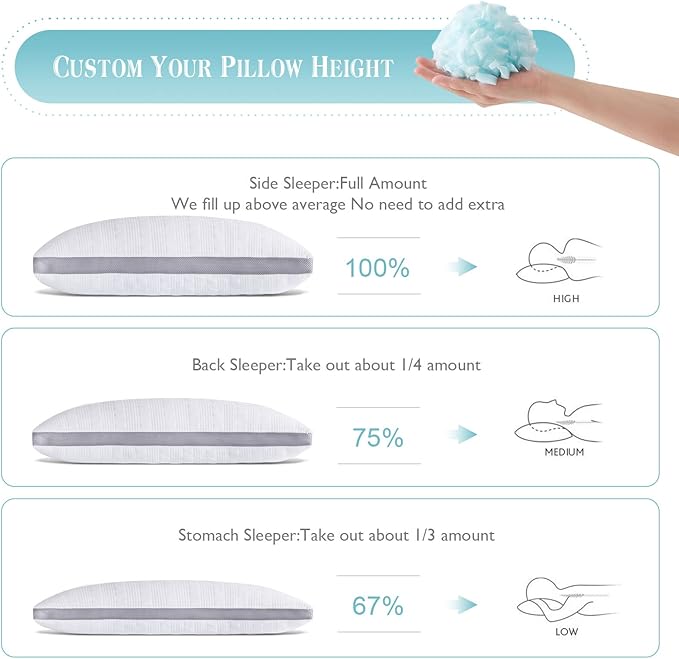 Meoflaw Cooling Queen Size Pillow, Shredded Memory Foam, Supports Back & Side Sleepers, Adjustable with Washable Cover