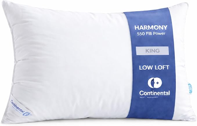 Continental Bedding Harmony White Goose Down Pillow 550 Fill Power Soft Loft 100% Cotton 300 Thread Count Shell King Size 1 Pack Made in USA