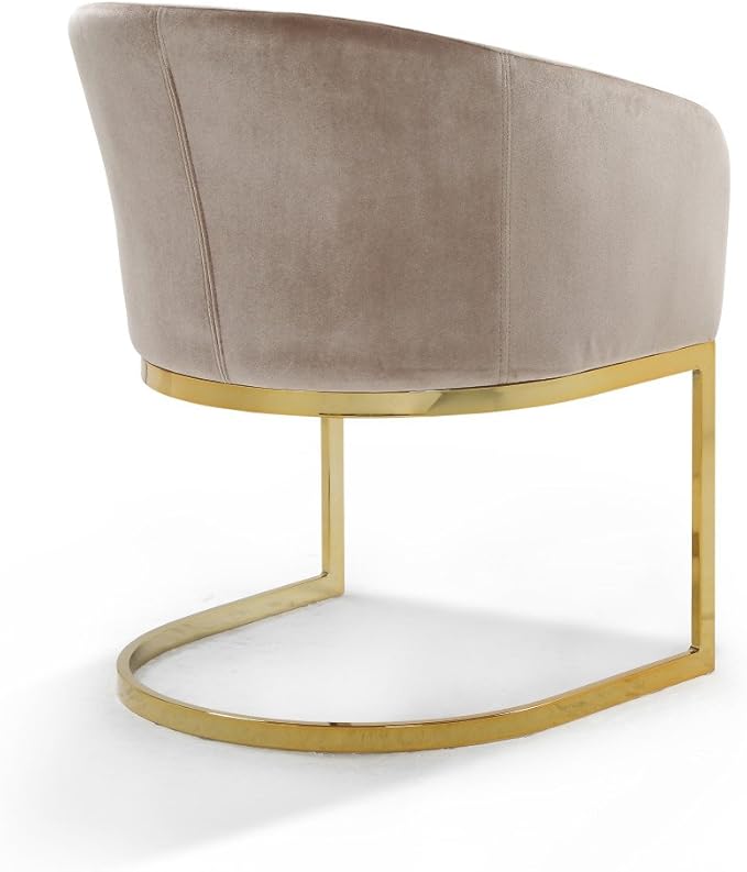 Iconic Home Siena Accent Club Chair Shell Design Velvet Upholstered Half-Moon Gold Plated Solid Metal U-Shaped Base Modern Contemporary Taupe 25.6D x 23.2W x 31.7H in