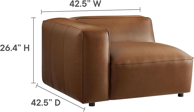 Modway Auren Vegan Leather 3 Piece Modular Sofa in Coffee - Faux Leather 3 Seater Couch - Comfy Mid Century Modern PU Leather Sofa for Living Room, Apartment, Loft