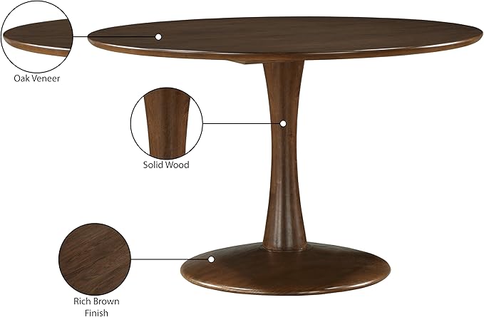 Meridian Furniture 915Brown-T Holly Collection Mid-Century Modern Dining Table with Rich Brown Finish, Solid Wood, Oak Veneer, 48" W x 48" D x 30" H, Brown
