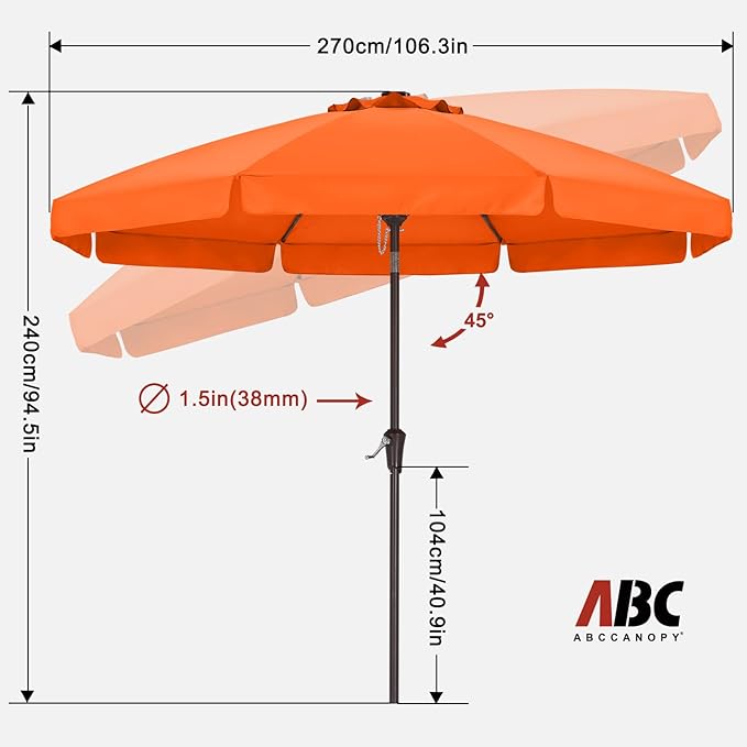 ABCCANOPY 9ft Scalloped Patio Umbrella, Outdoor Table Umbrella with Tilt and Crank, Fiberglass Ribs Deck Umbrella for Patio, Pool, Garden, Picnic (Tuscan)