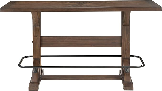 Lexicon 78 Inch Rectangular Bar Height Dining Table for 6, Rustic Farmhouse Kitchen Table, Rubberwood, Acacia Veneer, Black Metal Footrest, for Dining Room/Kitchen, Brown