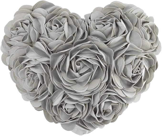 JWH Heart Flower Throw Pillow Covers Decorative Floral Shaped Accent Cushion Soft Pillowcase for Sofa Couch Living Room Bed Chair 14x16 Inches Gray