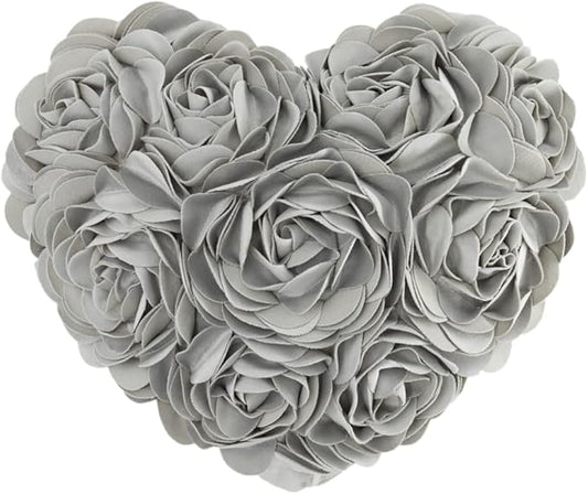 JWH Heart Flower Throw Pillow Covers Decorative Floral Shaped Accent Cushion Soft Pillowcase for Sofa Couch Living Room Bed Chair 14x16 Inches Gray