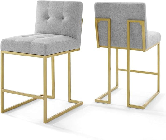 Modway Privy Stainless Steel Upholstered Fabric Counter Stool Set of 2, Gold Light Gray