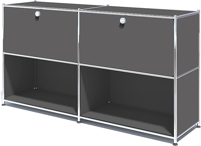 Metal Sideboard with 2 Flap Doors, DIY Modern Home Furnishing,Perfect for Home, Office, Kitchen, Hallway,Foyer Organization(Grey)