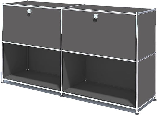 Metal Sideboard with 2 Flap Doors, DIY Modern Home Furnishing,Perfect for Home, Office, Kitchen, Hallway,Foyer Organization(Grey)