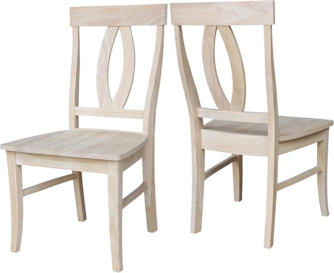 IC International Concepts, Set of Two Verona Dining Chairs, Unfinished, 225lbs wt capacity, Solid Real Wood, Sturdy Parawood, DIY, Paint/Stain Ready, Unfinished