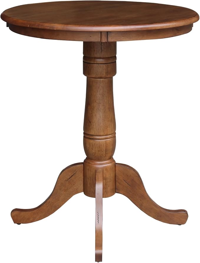 IC INTERNATIONAL CONCEPTS 30" Solid Wood Round Pedestal Table in Distressed Oak with 2 San Remo Stools