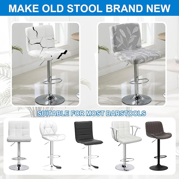 Levoberg Bar Stools Cover Set of 2 Printed Armless Swivel Barstools Slipcovers with Backs Stretch Square Counter Height Bar Stools Covers Mid Low Back Chair Cover for Kitchen Dining Room