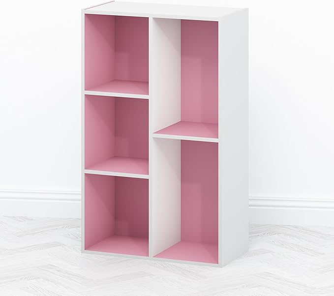 Furinno TOMI TV Stand, 5-Cube Entertainment Center with Open Shelf, Reversible TV Console, for Living Room, Bedroom, Home Office, Pink