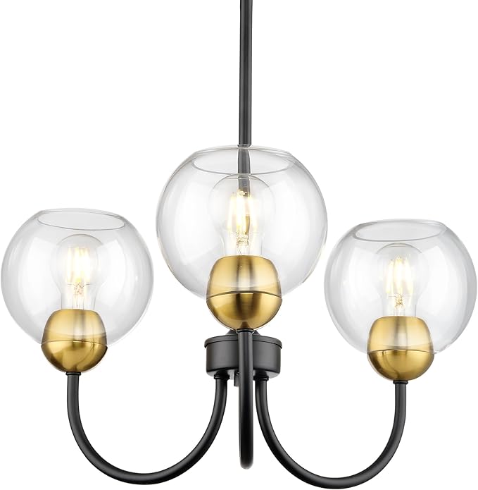 Emak 3-Light Black and Gold Dining Room Chandeliers, Modern Pendant Lights with Globe Glass Shade, Farmhouse 20 Inch Chandelier for Living Room, Entryway, Bathroom, Bedroom, Kitchen, CH114-BKBGD-CG-3