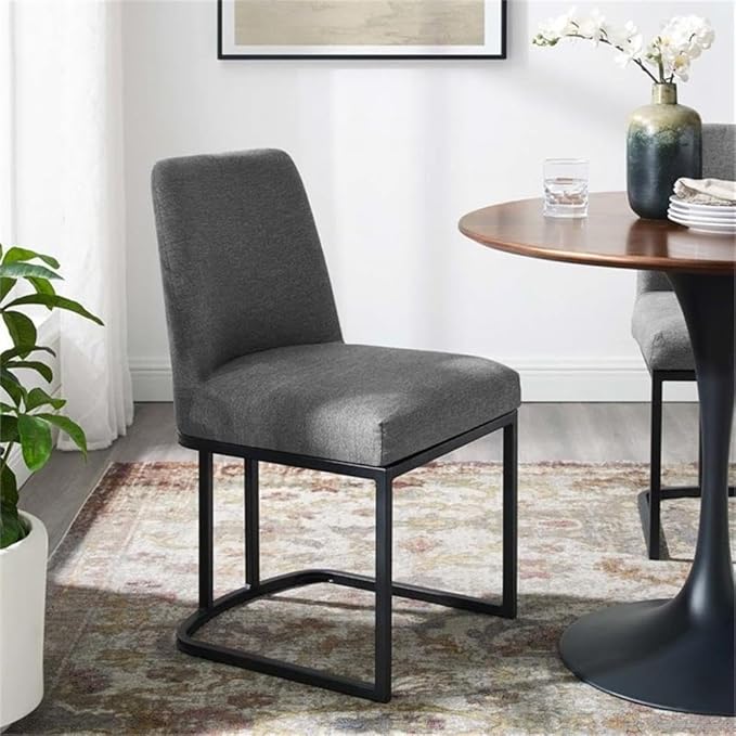 Modway Amplify Sled Base Upholstered Fabric Dining Side Chair, Black Charcoal