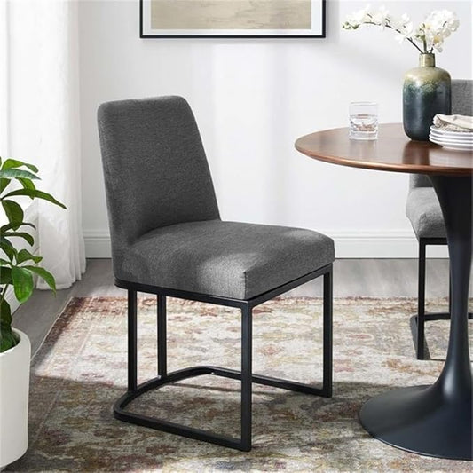 Modway Amplify Sled Base Upholstered Fabric Dining Side Chair, Black Charcoal