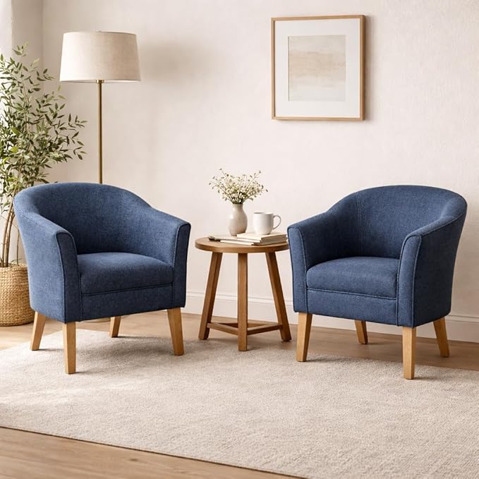 HomePop Barrel Shaped Accent Chair,Arm Rest, WOOD AND POLYESTER,Blue Medium