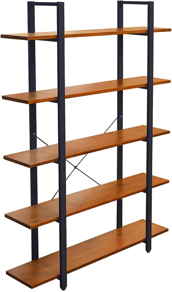 CONSDAN Industrial Bookshelf, USA Grown Hardwood, Real Wood Bookshelves, Modern Open Rustic Bookcase, Storage Shelf, Display Shelf, Poplar Solid Wood-5 Tier Shelf