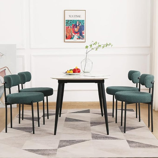 EDWELL Green Dining Chairs Set of 4, Modern Upholstered Dining Room Chairs with Thick Cushion, Curved Backrest Kitchen Chairs Boucle Chair for Dining Room, Living Room