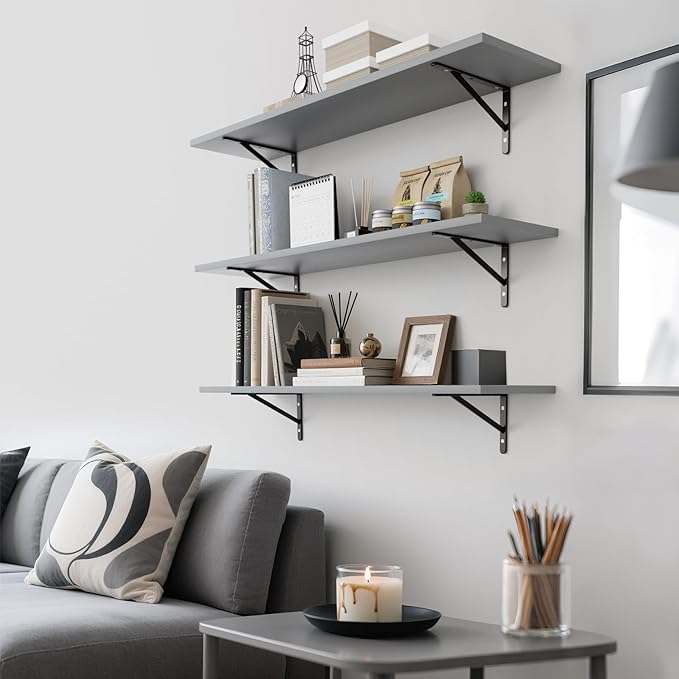 Kaboon 27 inch Long 10 inch Deep Floating Shelves for Wall Set of 2, Large Open Shelves Wall Mounted, Space Saving Home and Commercial Use, Gray