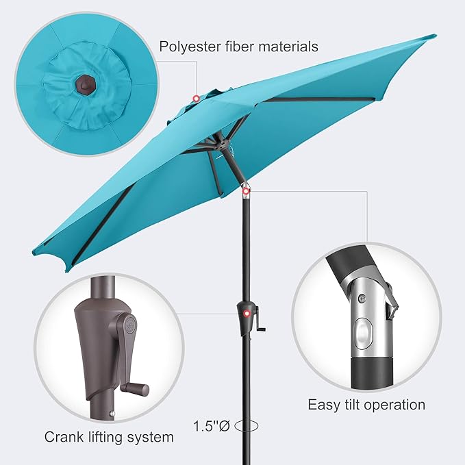 7.5ft Outdoor Patio Umbrella - Table Umbrella Waterprool UV Protection, Sombrillas de Patio with Push Button Tilt, Sun Umbrella for Pool, Porch, Garden, Deck, Backyard (Aqua Blue)