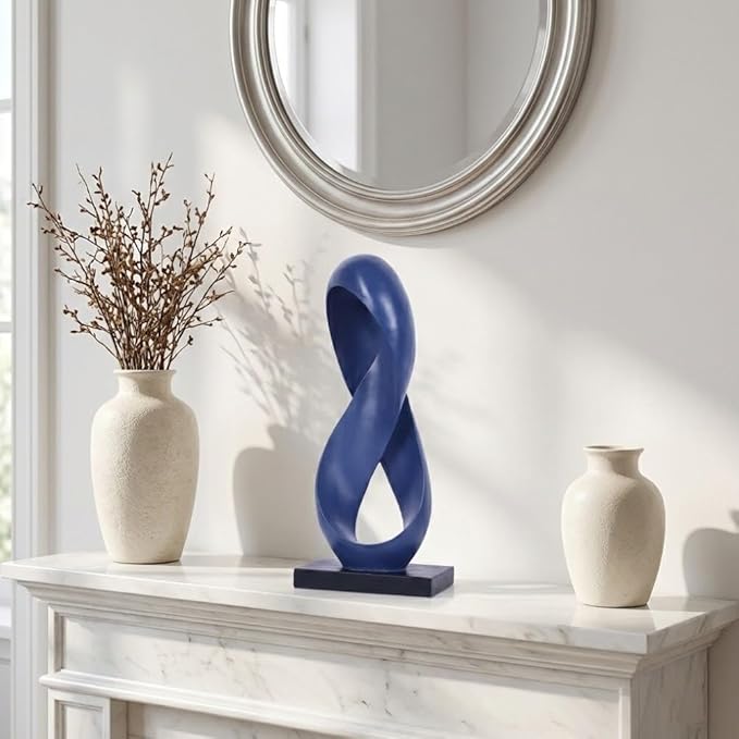 Large Blue Knot Decor Statue 14.6in Tall, Resin Geometric Tabletop Sculpture for Coffee Table, Modern Decorative Object for Shelves Mantel, Contemporary Home Decor Accent, Decorative Knot