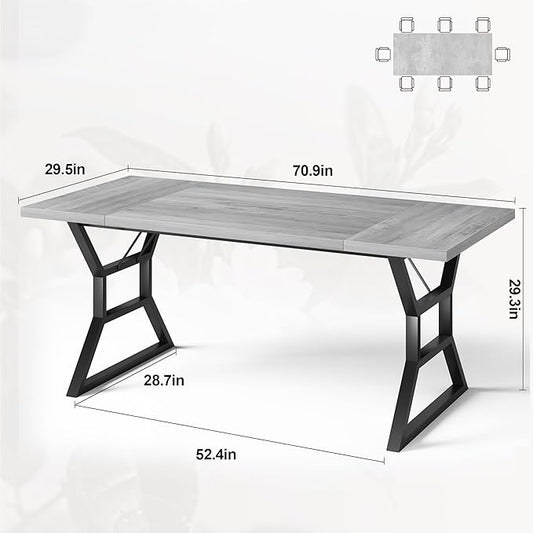 Garvee 79 Inch Dinning Table for 6-8, Farmhouse Kitchen Table with Unique Shaped Legs and Large Tabletop, Industrial Wood Dining Table for Living Room, Kitchen, Dining Room