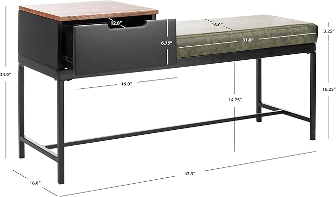Safavieh Home Maruka 31-inch Grey Wash and Dark Green Faux Leather Bench with Storage