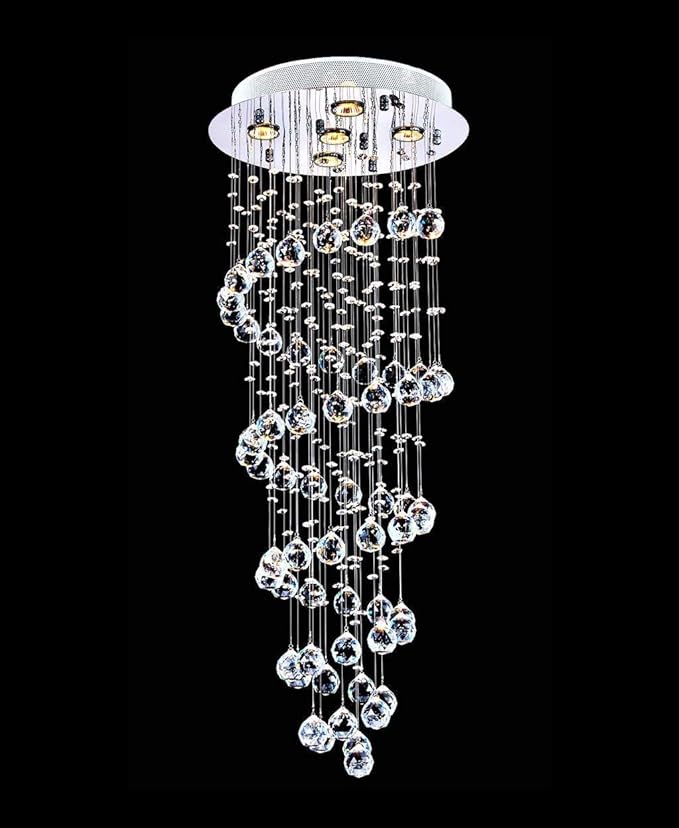 Saint Mossi 5-Lights Modern Raindrop Chandelier, Modern Crystal Height Light Fixture for Foyer, K9 Crystal Tall Chandeliers for Dining Room, Living Room, Chrome Finish Canopy