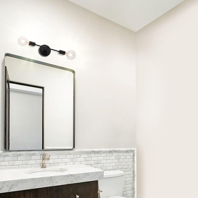XiNBEi Lighting 2-Light Black Bathroom Lighting Over Mirror, Modern Sconces Wall Light Fixtures with LED Bulb, Indoor Wall Sconce Lighting for Hallway Bedroom Kitchen XB-W1234-2-MB-G30