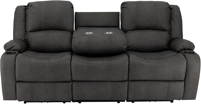 RecPro Charles Powered Triple RV Wall Hugger Recliner | Drop Down Console | RV Furniture with Upgraded 2023 Fabric (Gunmetal, 80")