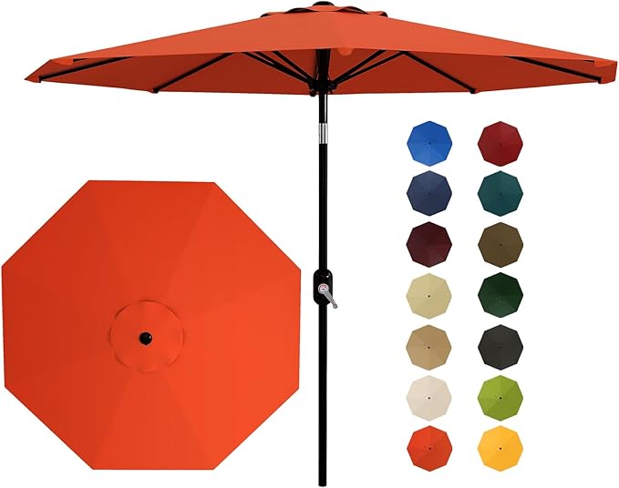 Garvee 9 ft Outdoor Patio Umbrella 8 Sturdy Ribs Outdoor Table Umbrella with Crank Lift & Push Button Tilt - UV Protection Waterproof Market Umbrellas for Pool, Deck, Yard, Garden, Orange