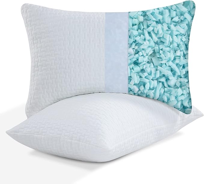HOMBYS 2 Pcs Extra Firm Bed Pillows for Sleeping, Shredded Memory Foam Pillows King Size, for Side, Back, Stomach Sleepers,40% Viscose Made from Bamboo Cooling Cover