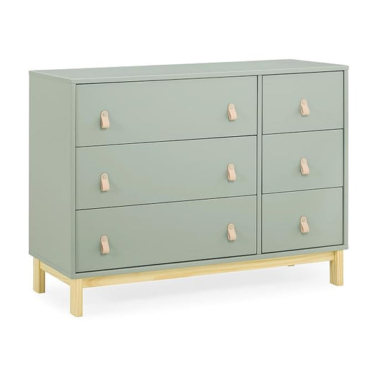 babyGap Legacy 6 Drawer Dresser with Leather Pulls and Interlocking Drawers by Delta Children - Greenguard Gold Certified, Sage Green w/Natural