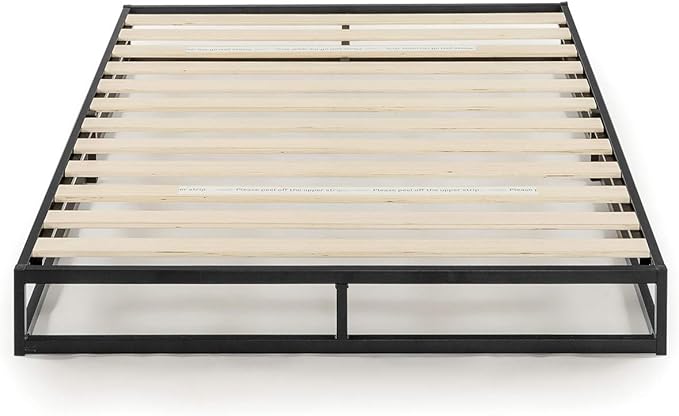 Mellow Modernista Low Profile 6 Inch Metal Platform Bed Frame with Classic Wooden Slat Support Mattress Foundation (No Box Spring Needed), Twin, Black