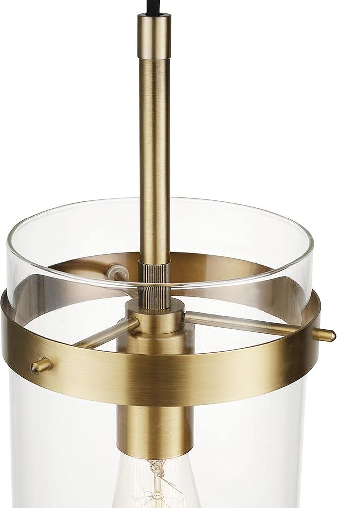 Globe Electric 61209 1-Light Pendant Light, Brass, Clear Glass Shade, Vintage Edison Incandescent Bulb Included, E26 Base Socket, Kitchen Island, Café, Decorative, Ceiling Hanging Light Fixture