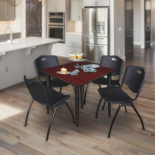 Regency Kahlo 42 in. Square Breakroom Table- Mahogany Top, Black Tapered Legs