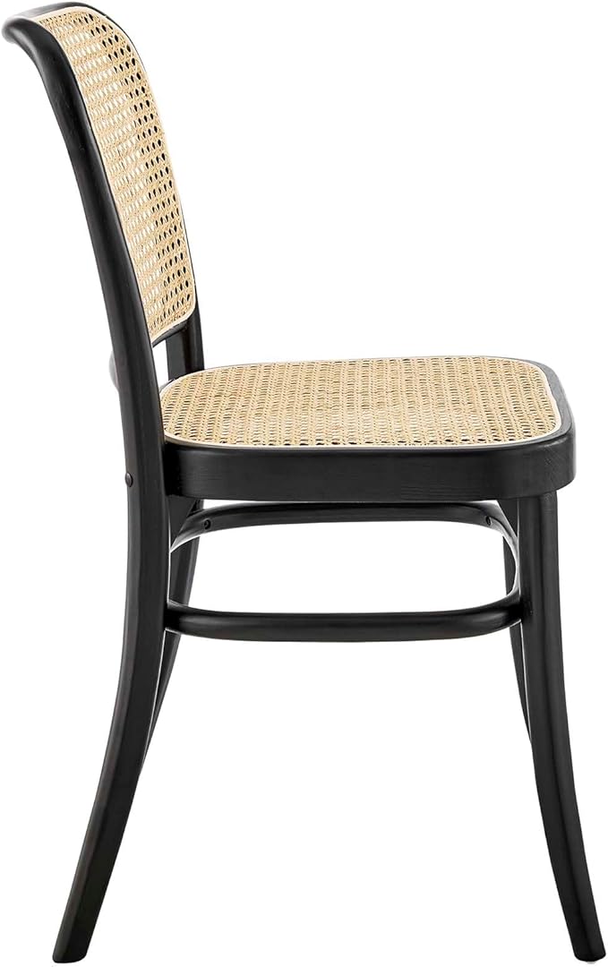 Modway Winona Elm Wood Cane Rattan Seat, Dining Side Chair, Black