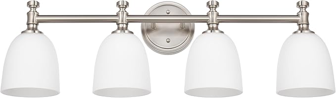 Bathroom Vanity Light, 4-Light Bathroom Light Fixtures Over Mirror, Traditional Vanity Lights for Living Room, Milk White Bell Glass Shades, Standard E26 Base, Brushed Nickel
