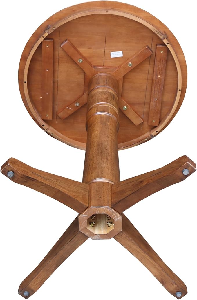IC INTERNATIONAL CONCEPTS 30" Solid Wood Round Top Pedestal Table in Distressed Oak - 41.9" Height