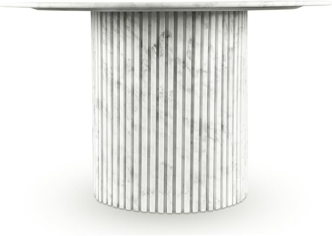 Meridian Furniture 248White-DT48 Genoa Collection Art Deco Dining Table with Handcrafted Genuine Marble, White Marble with Light Grey Veining, 48" W x 48" D x 30" H, White