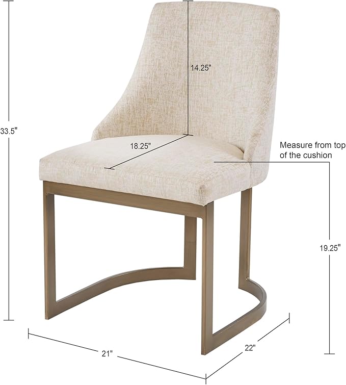 Madison Park Bryce Parsons Upholstered Accent Dining Chairs Set of 2, Padded Seat with Cushion, Antique Gold Metal Frame Back and Sled Leg, Contemporary Modern Chic for Kitchen, Cream 2 Piece