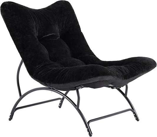 Tiita Accent Lazy Chair, Comfy Lounge Chair with Metal Frame and Plush Fabric, Spacious Seat Cozy Recliner Chair for Reading Room, Living Room, Bedroom, Office, Black
