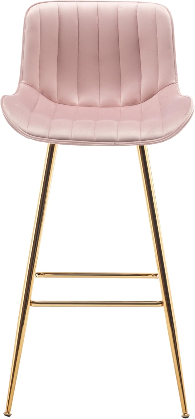 Sidanli 29 Inch Bar Stools Set of 2, Pink Barstools with Back and Gold Plated Legs, Upholstered Barstools for Bar, Living Room, Kitchen Island, Farmhouse
