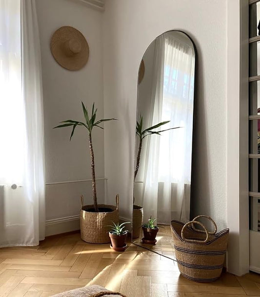 Floor Mirror, 64"x21" Black Full Length Mirror, Arched Mirrors Full Length, Freestanding Mirrors, Arch Floor Length Mirror with Thin Aluminum Frame Hanging or Leaning, Wall Mounted Mirror for Bedroom